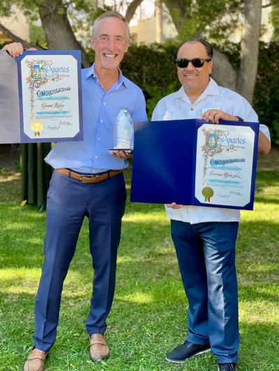 People’s Champion Award winner Grant Riley with co-honoree Favian Gonzales of SAJE